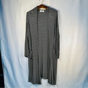 Carly Jean Los Angeles Black and White Striped Hooded Knit Cardigan, Kimono
